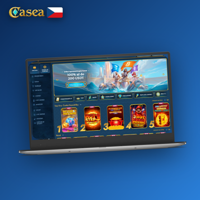 Casea Casino na PC v samostatném okně s herní knihovnou slotů a živých stolů