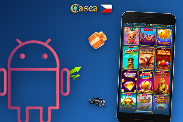 Mobilní aplikace Casea Casino s přehlednou navigací a dlaždicemi her