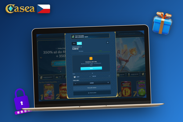 Hráč porovnává dostupné metody výběru výher v Casea Casino na notebooku