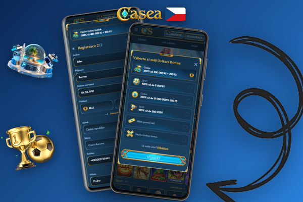 Přehledný registrační formulář Casea Casino s výběrem měny CZK a polem pro e-mail
